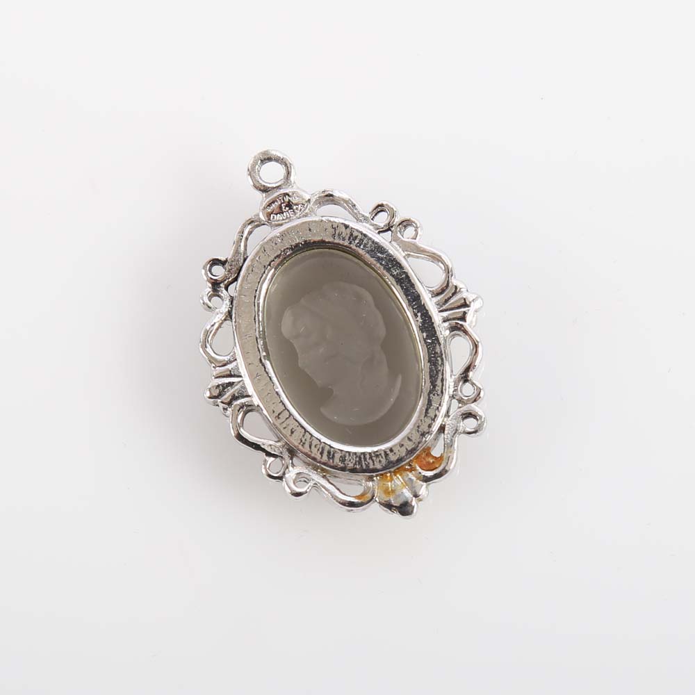 Silver Tone Whiting and Davis Glass Cameo Pendant