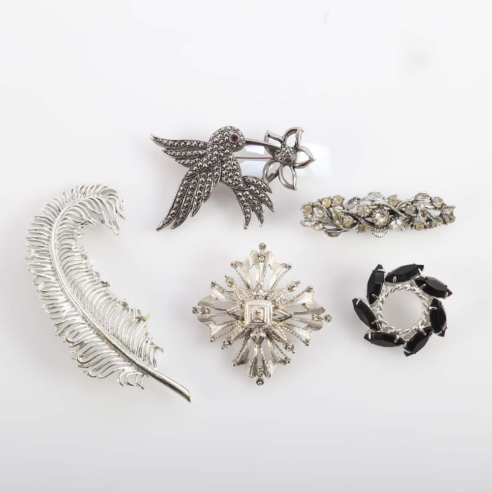 Group of Silver Tone Brooches Including Lisner