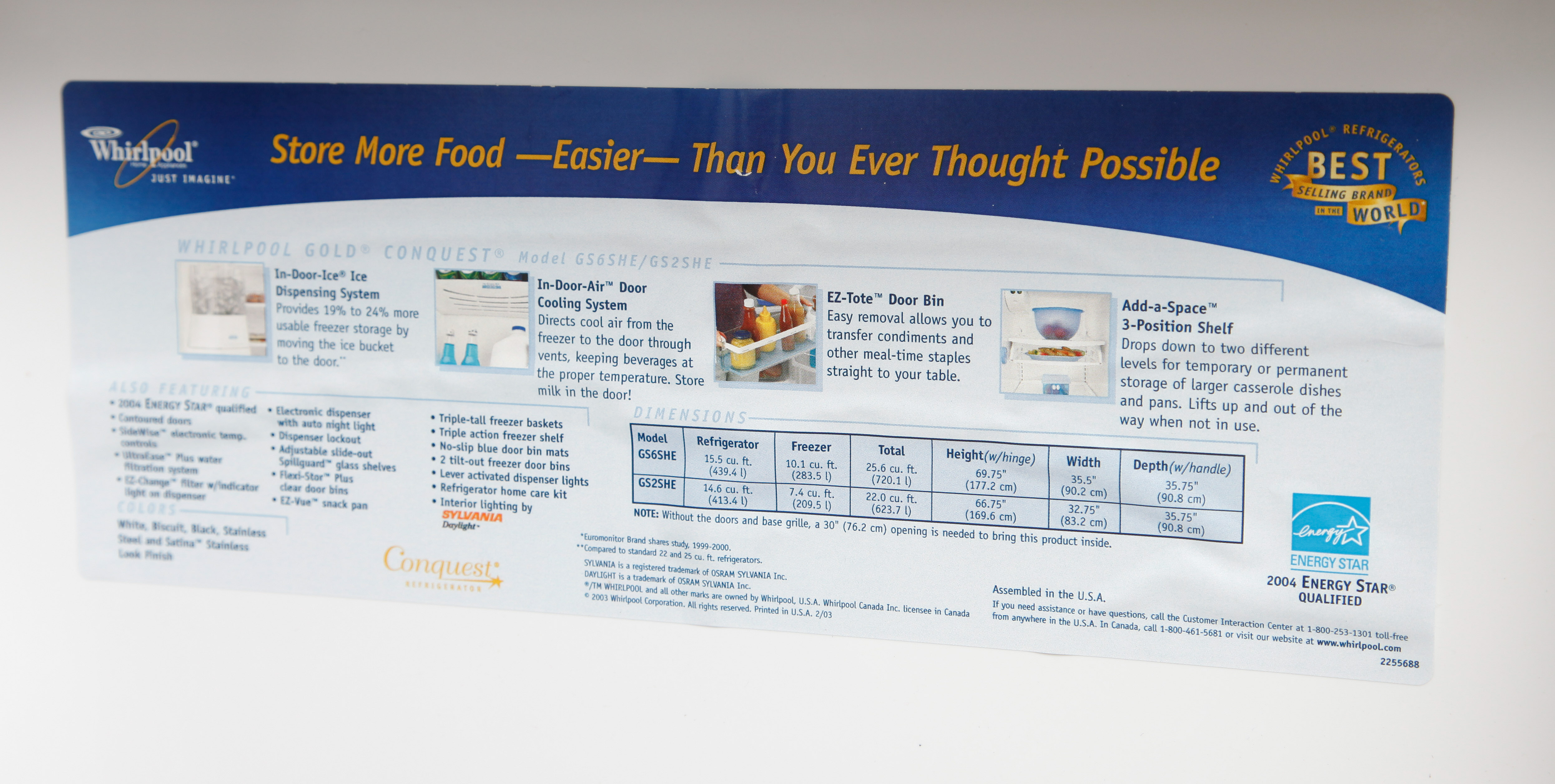 Silver "Whirlpool Gold" Refrigerator with Conquest Ice Filter