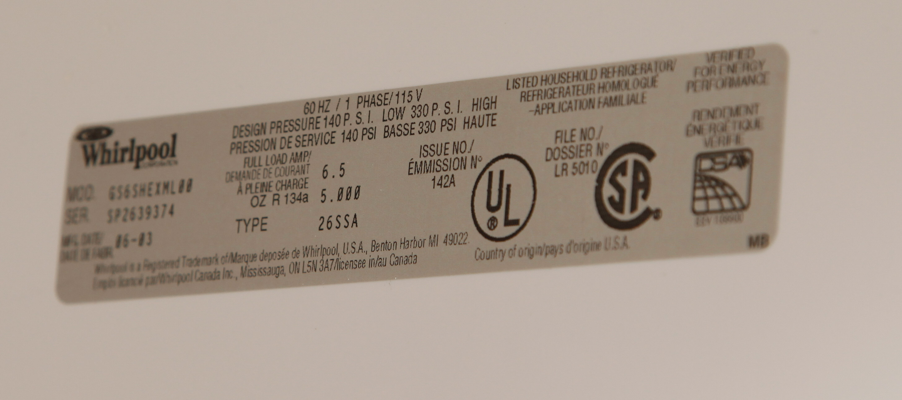 Silver "Whirlpool Gold" Refrigerator with Conquest Ice Filter