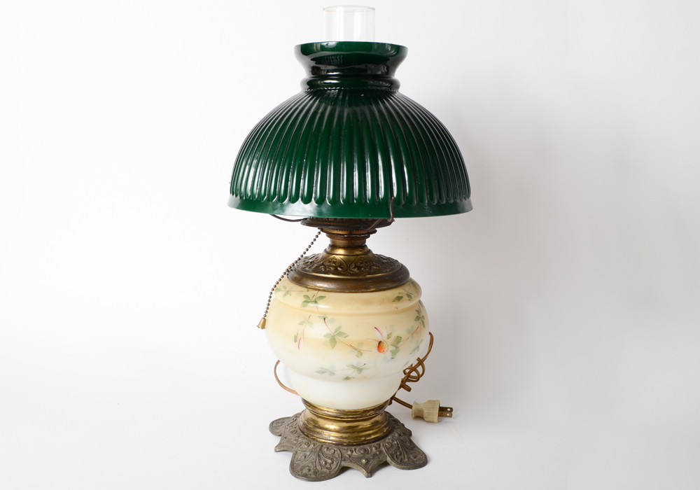 Antique Emerald Shade Parlor Lamp