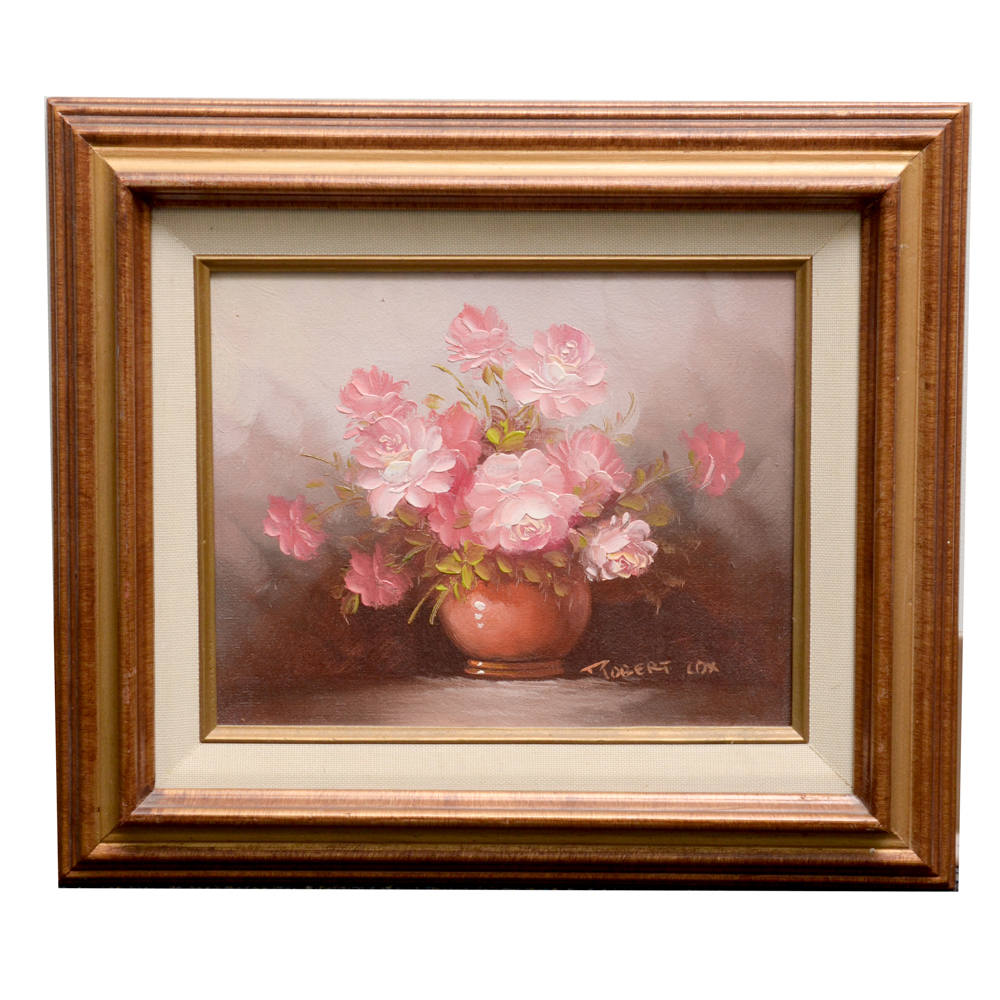 Robert Cox Signed Still Life Oil Painting of Roses