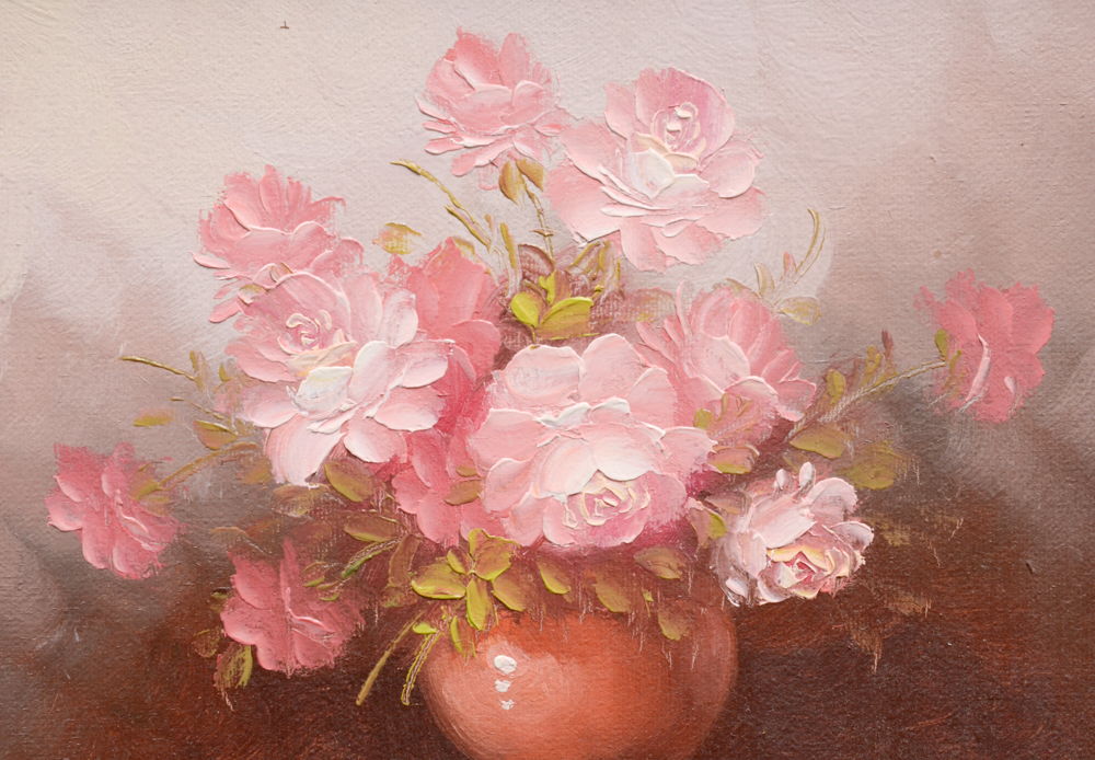 Robert Cox Signed Still Life Oil Painting of Roses