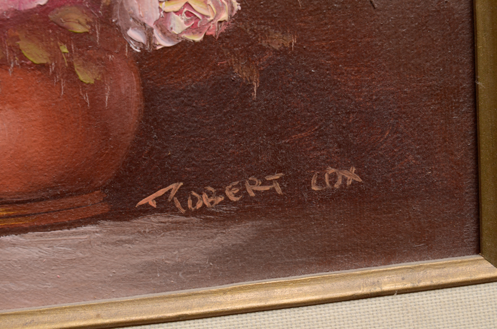Robert Cox Signed Still Life Oil Painting of Roses