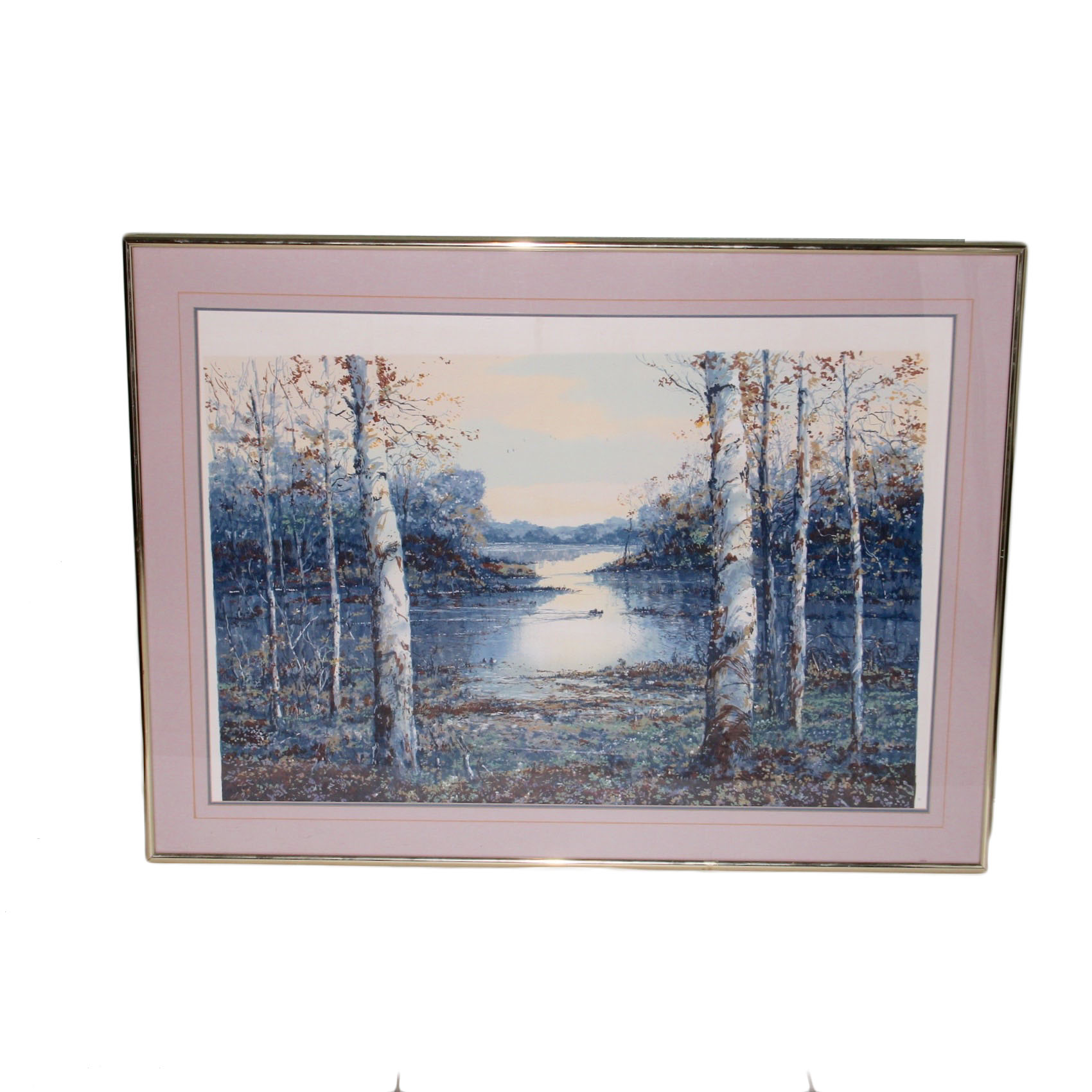 Birches at Water's Edge Framed Landscape Giclee Print
