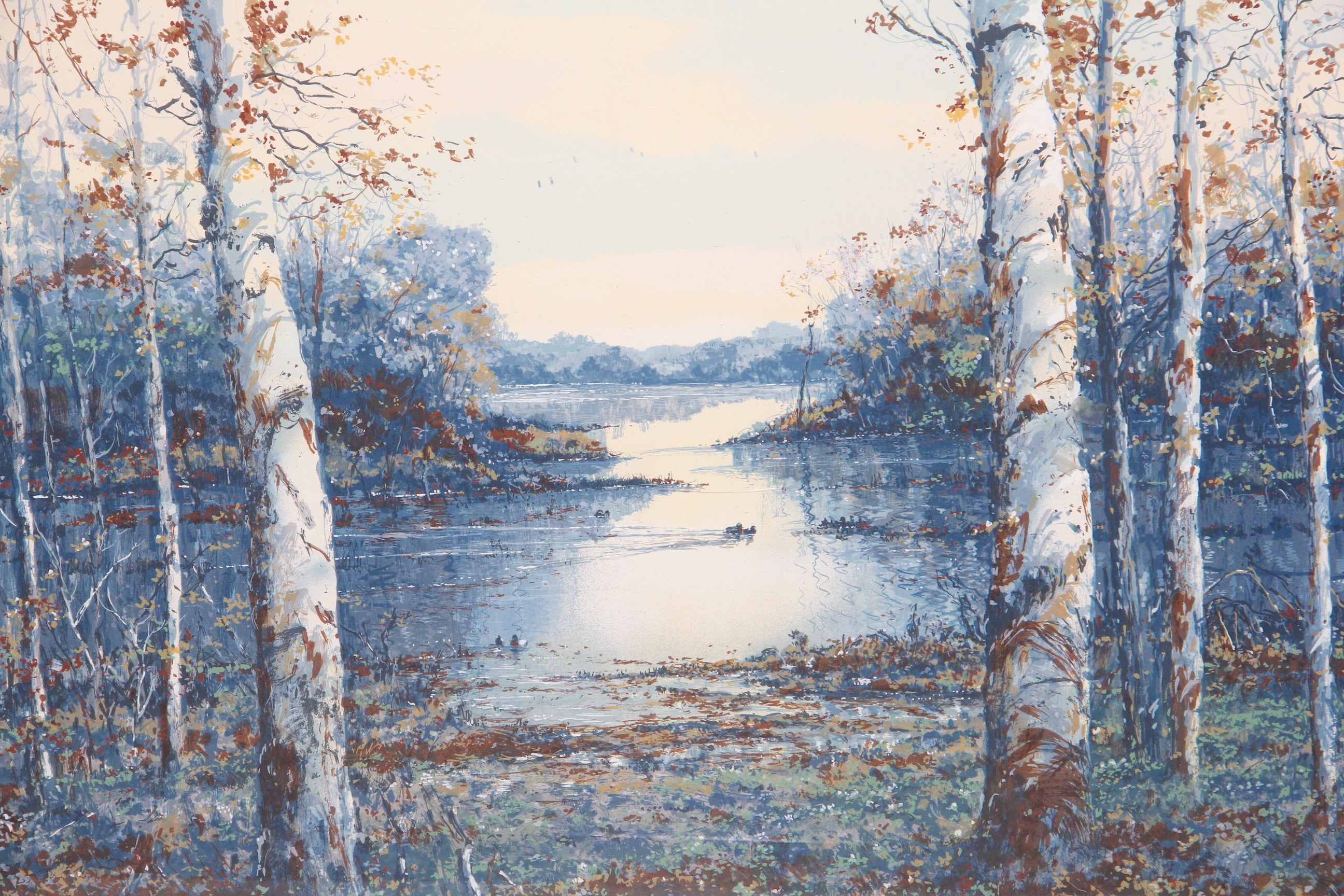 Birches at Water's Edge Framed Landscape Giclee Print