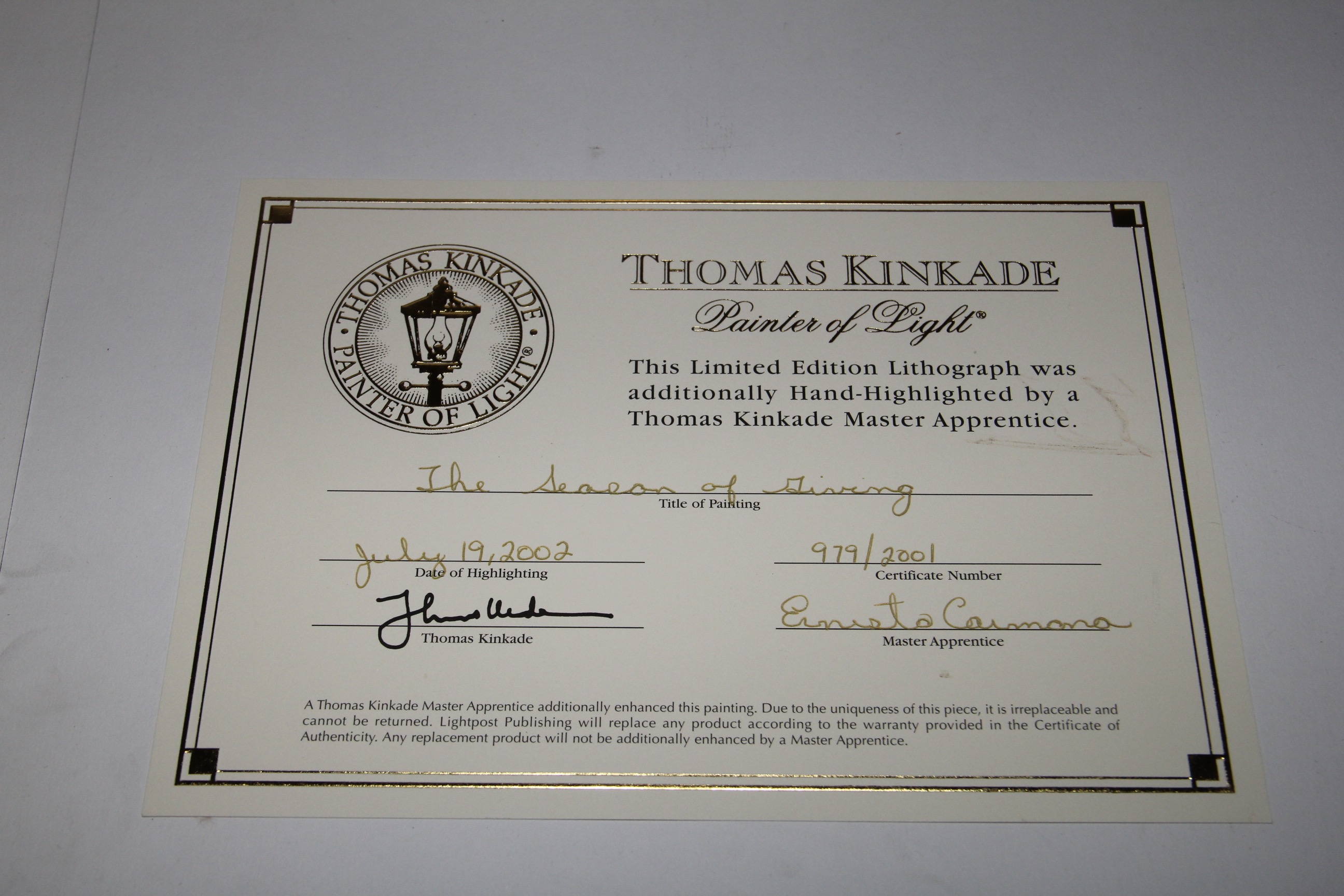 Thomas Kinkade's Limited Edition Print "The Season of Giving"