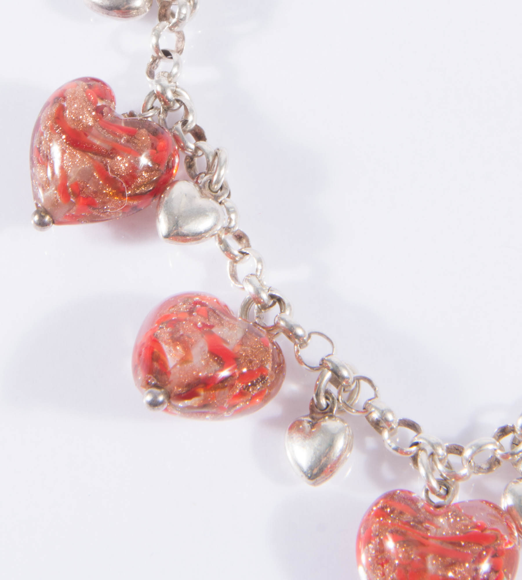 Sterling Silver Murano Heart Charm Bracelet