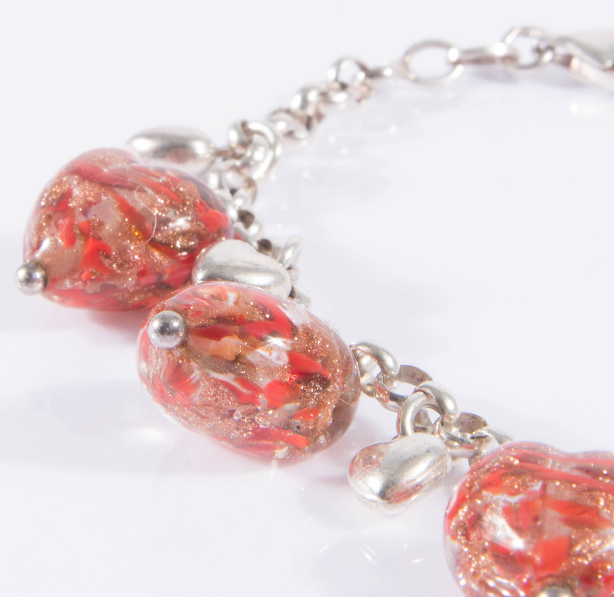 Sterling Silver Murano Heart Charm Bracelet