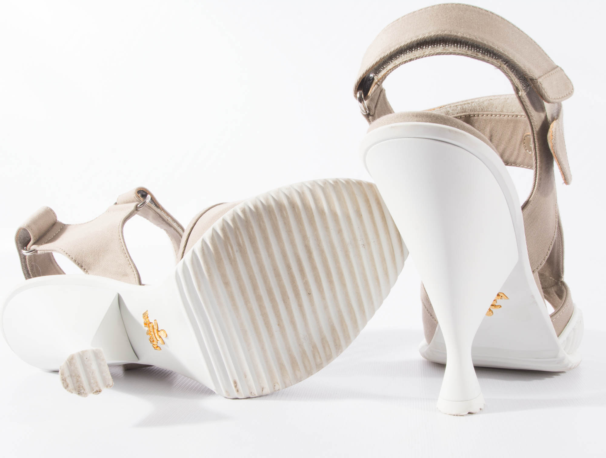 Prada Rubber Soled Heels with Khaki Uppers