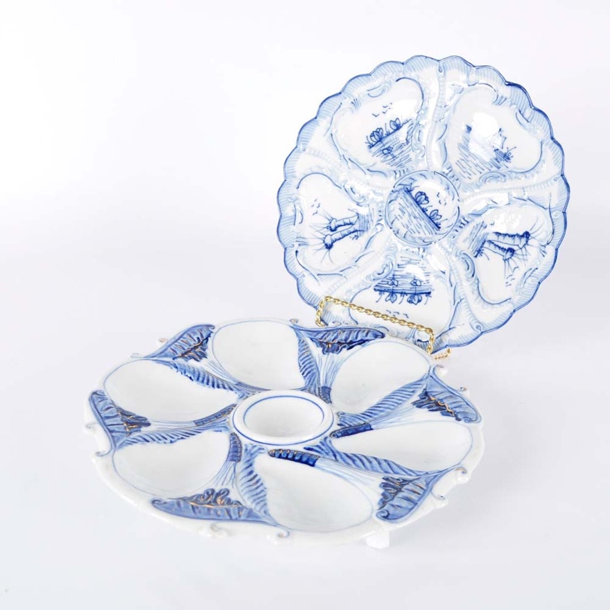 Blue and White Oyster Plates