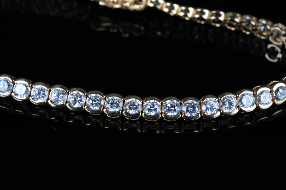 14K Solid Yellow Gold and Cubic Zirconia Bracelet
