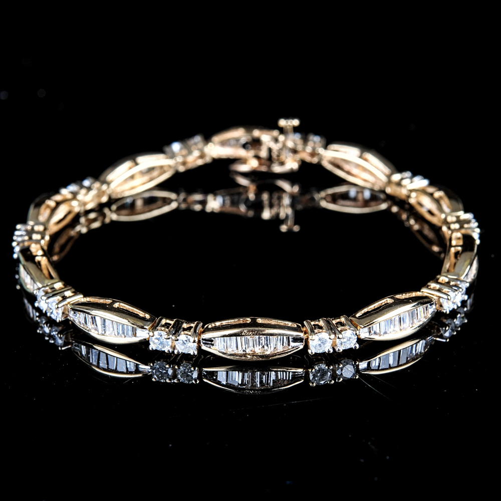 A 14K Solid Yellow Gold and 3.00 CTW Diamond Bracelet