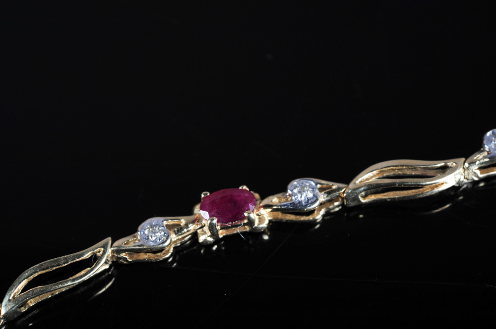 14K Solid Yellow Gold, Ruby, and Diamond Bracelet