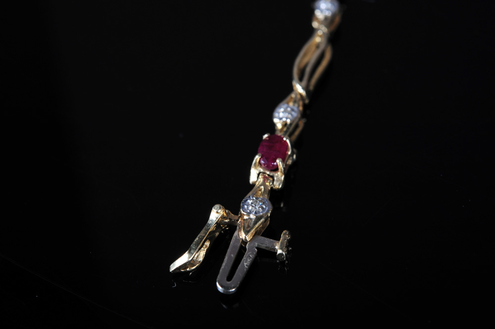 14K Solid Yellow Gold, Ruby, and Diamond Bracelet