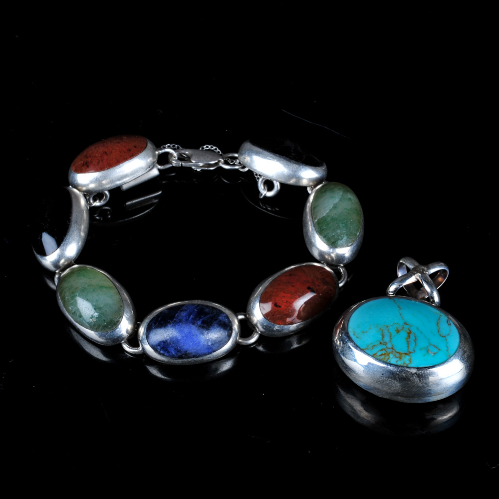 Sterling and Multi- Gemstone Pendant and Bracelet