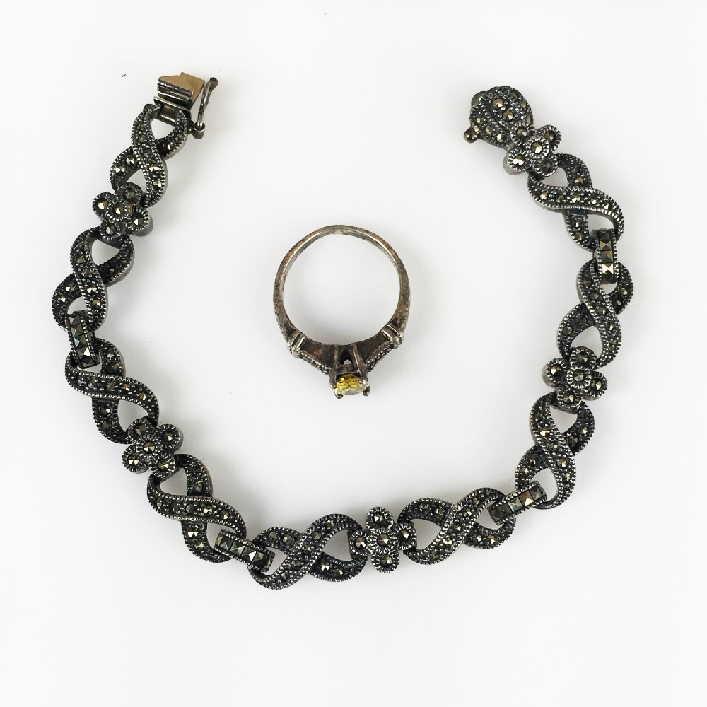 Sterling Silver and Marcasite Bracelet and Ring