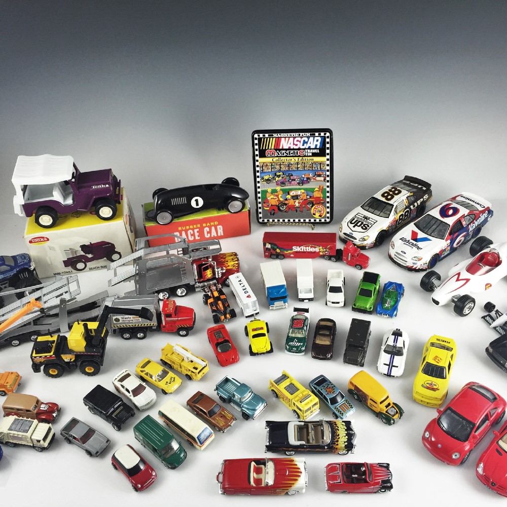 Vintage Diecast Cars With Newer Trucks, Cars, and Racers