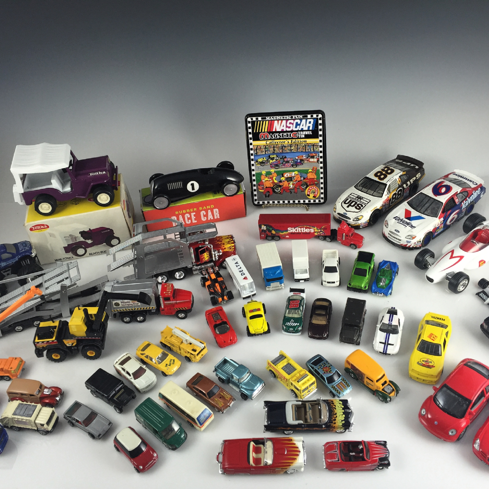 Vintage Diecast Cars With Newer Trucks, Cars, and Racers
