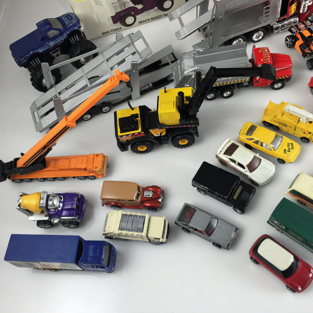 Vintage Diecast Cars With Newer Trucks, Cars, and Racers