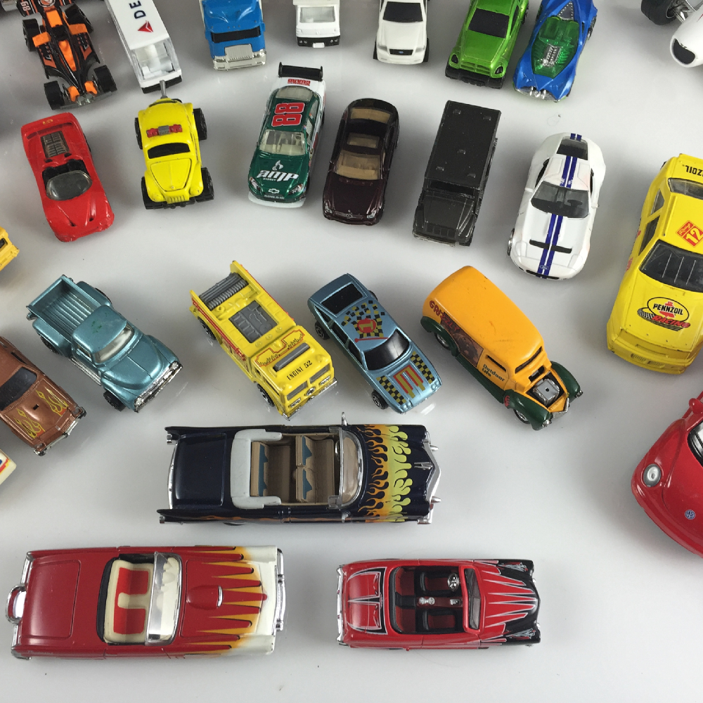 Vintage Diecast Cars With Newer Trucks, Cars, and Racers