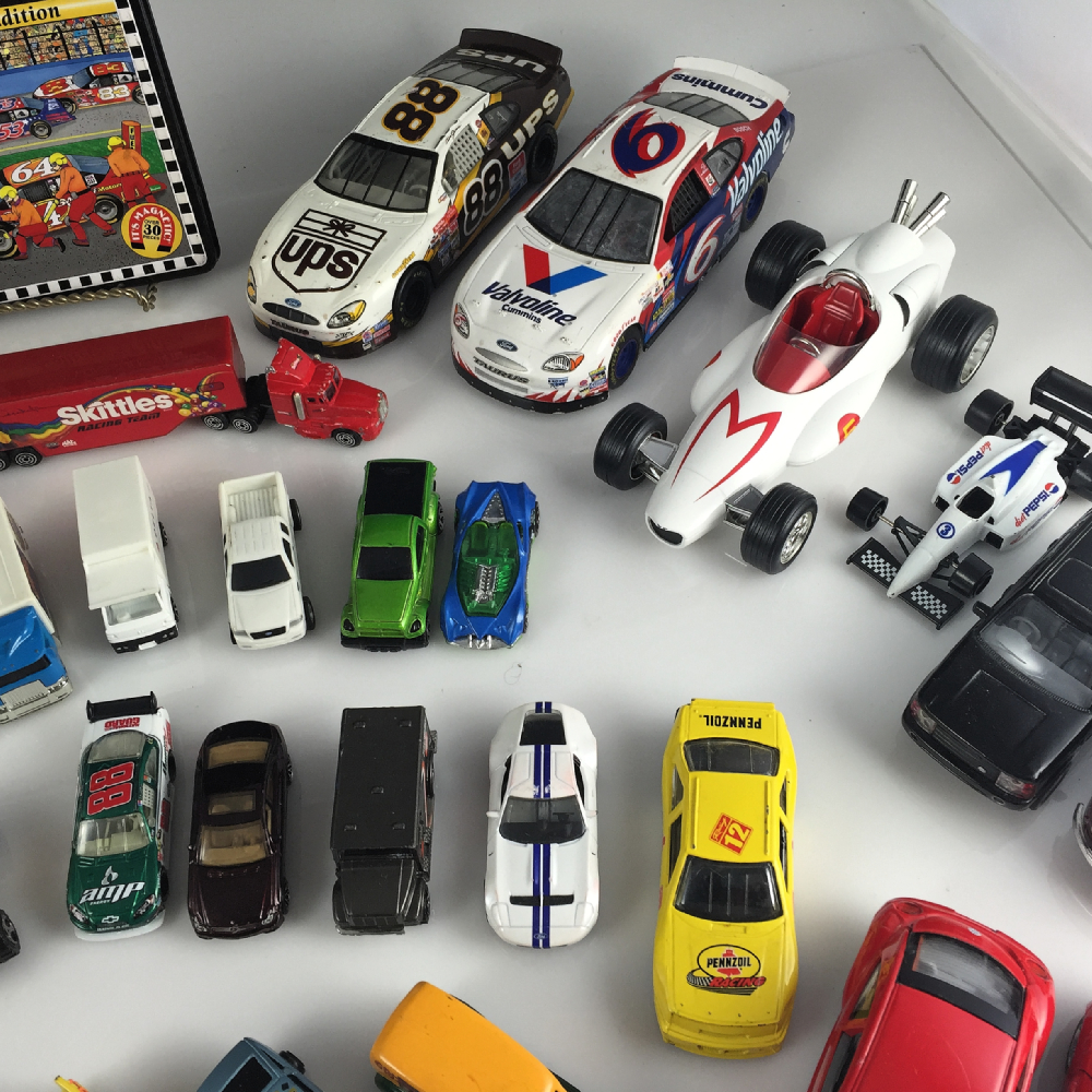 Vintage Diecast Cars With Newer Trucks, Cars, and Racers