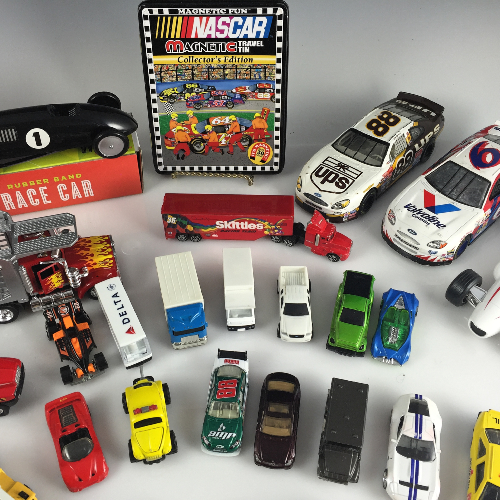 Vintage Diecast Cars With Newer Trucks, Cars, and Racers