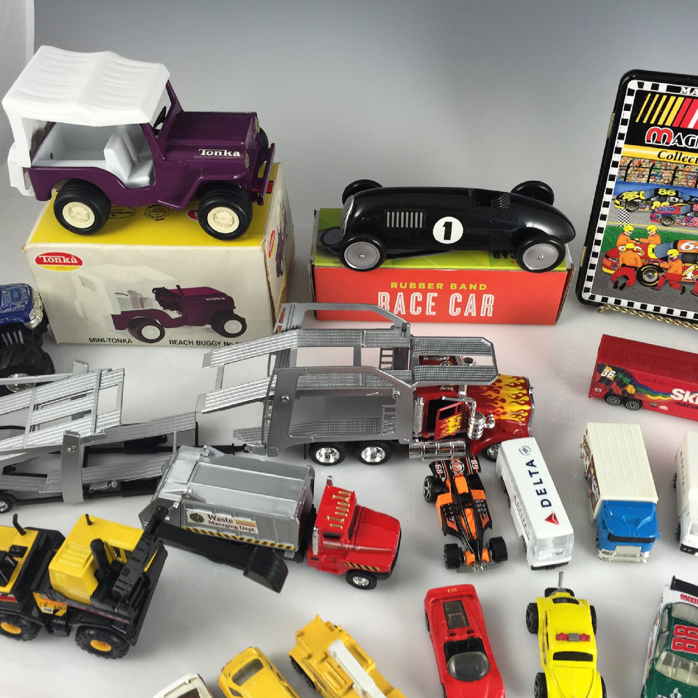 Vintage Diecast Cars With Newer Trucks, Cars, and Racers