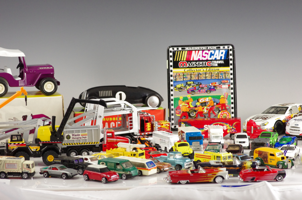 Vintage Diecast Cars With Newer Trucks, Cars, and Racers