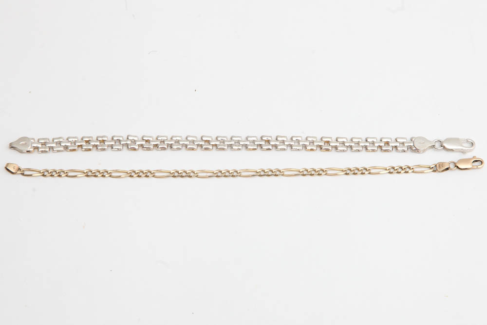 Grouping of Sterling Silver and Gold Bracelets