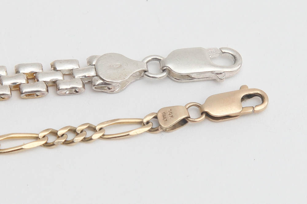 Grouping of Sterling Silver and Gold Bracelets