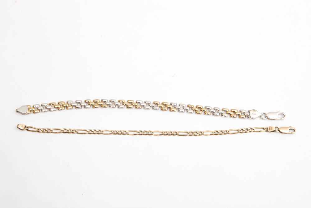 Grouping of Sterling Silver and Gold Bracelets
