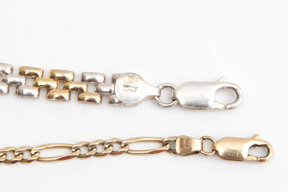 Grouping of Sterling Silver and Gold Bracelets