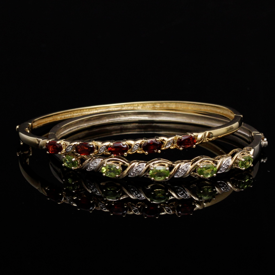 Pair of Sterling, Diamond, and Gemstone Bracelets