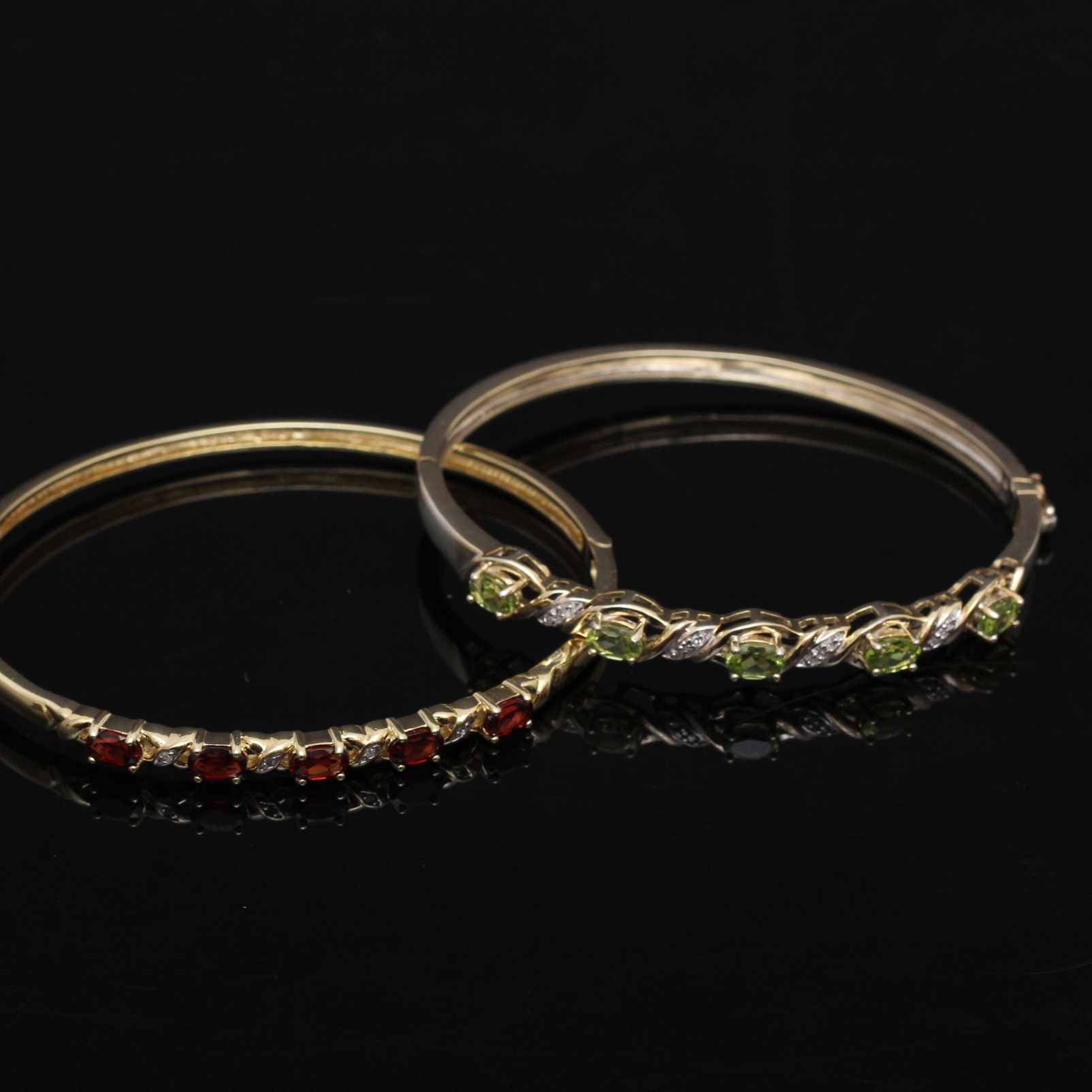 Pair of Sterling, Diamond, and Gemstone Bracelets