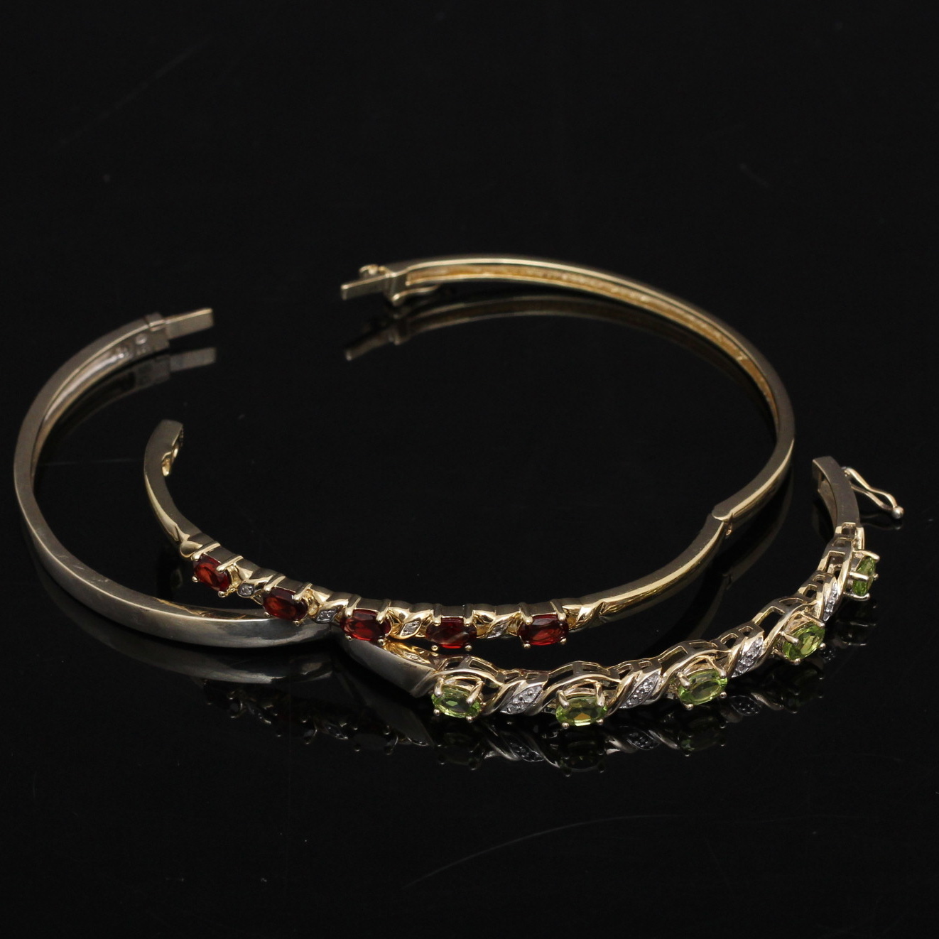 Pair of Sterling, Diamond, and Gemstone Bracelets