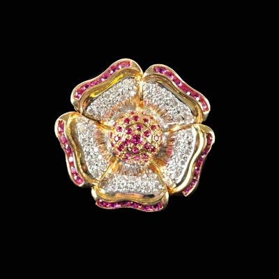 18K Gold Ruby and Diamond Flower Ring 18K Gold Ruby and Diamond Flower Ring