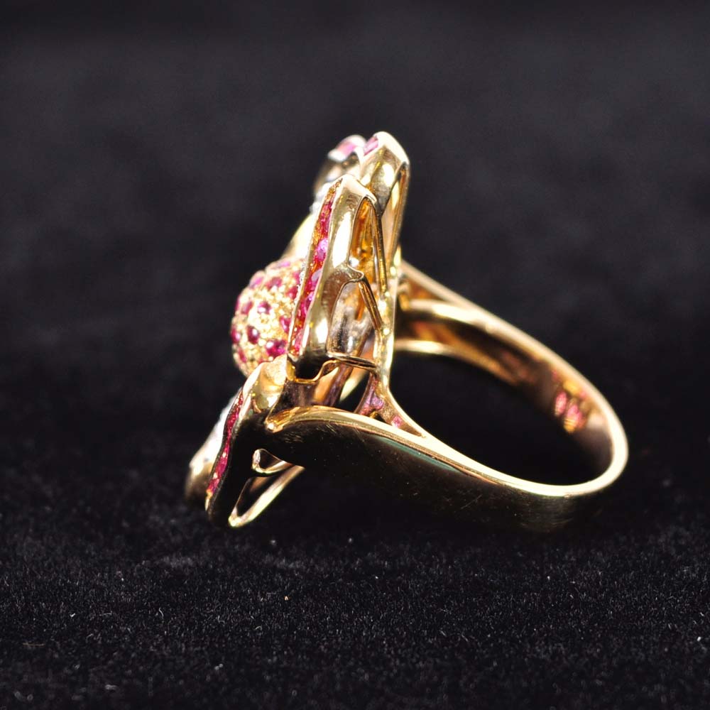 18K Gold Ruby and Diamond Flower Ring