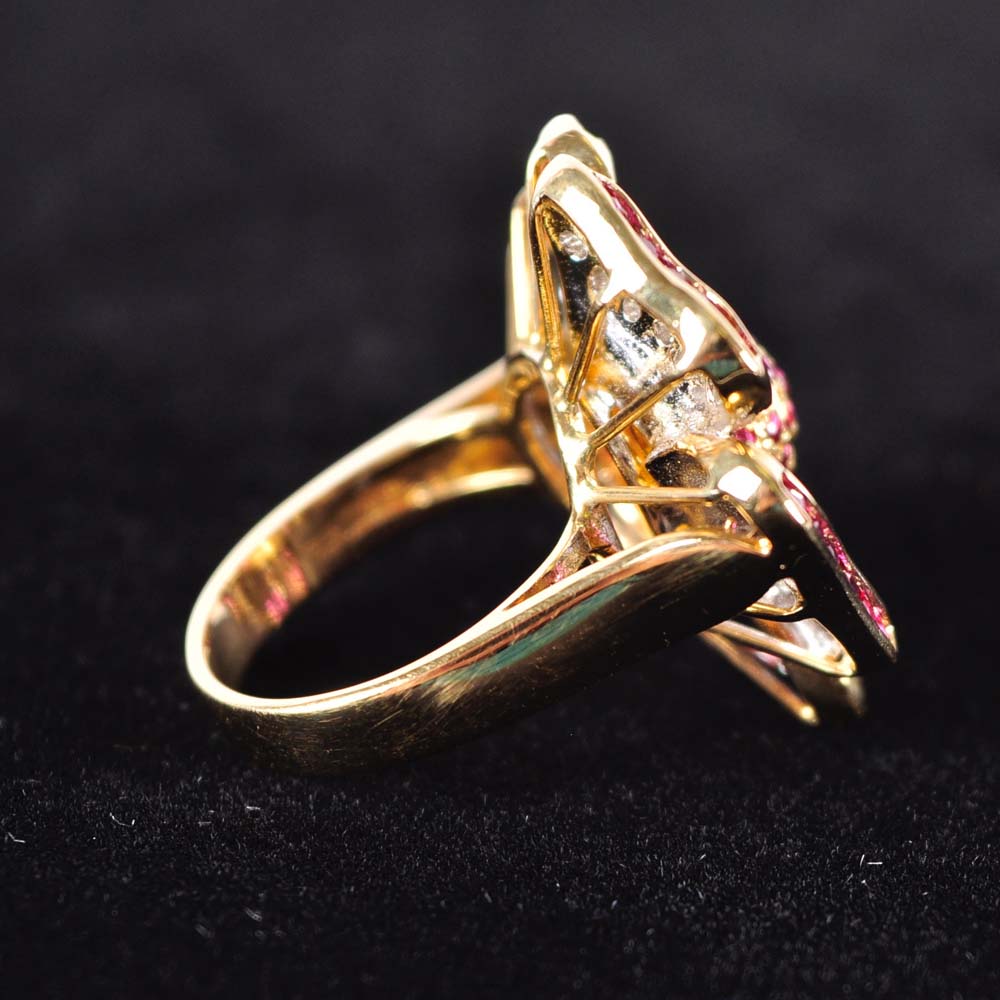 18K Gold Ruby and Diamond Flower Ring