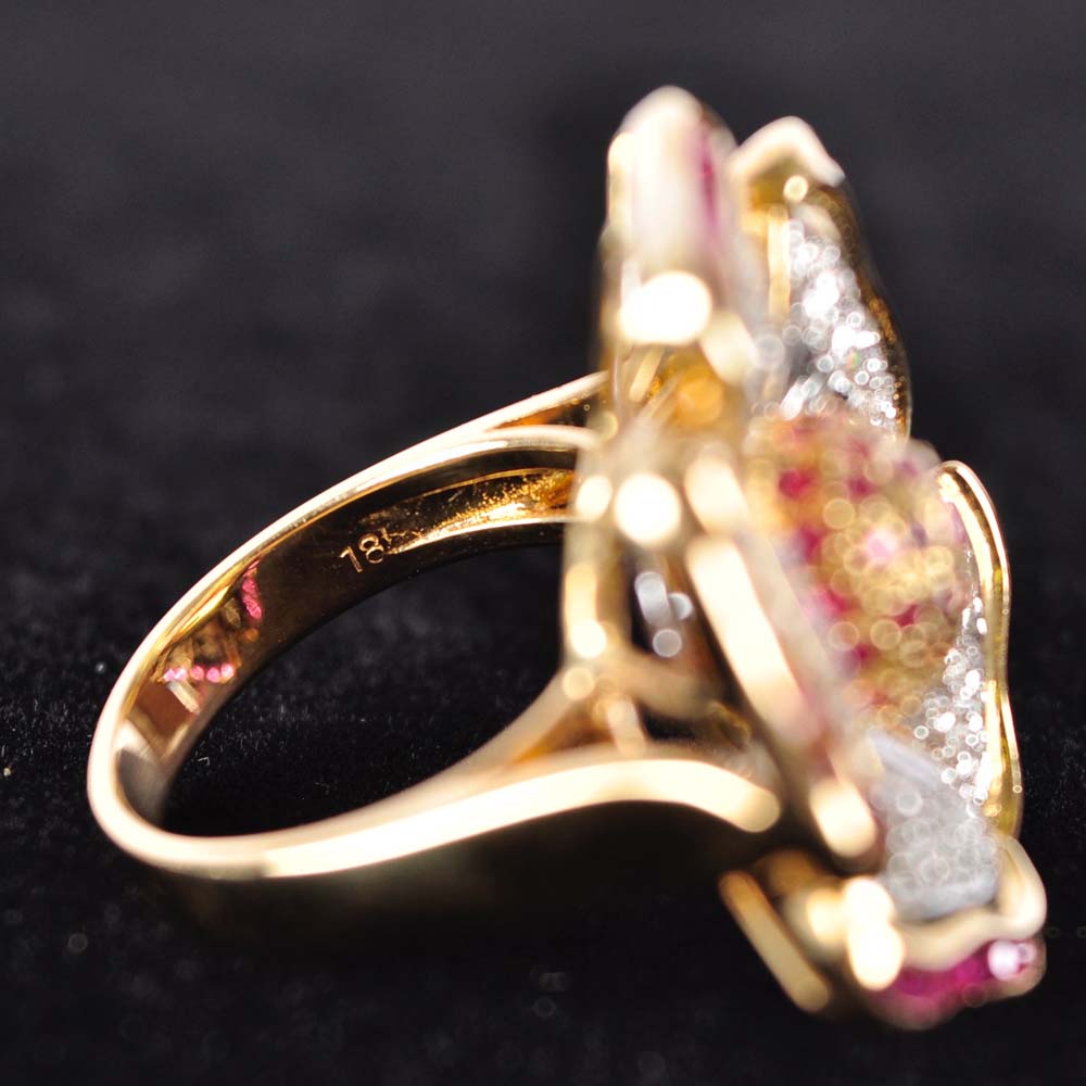 18K Gold Ruby and Diamond Flower Ring