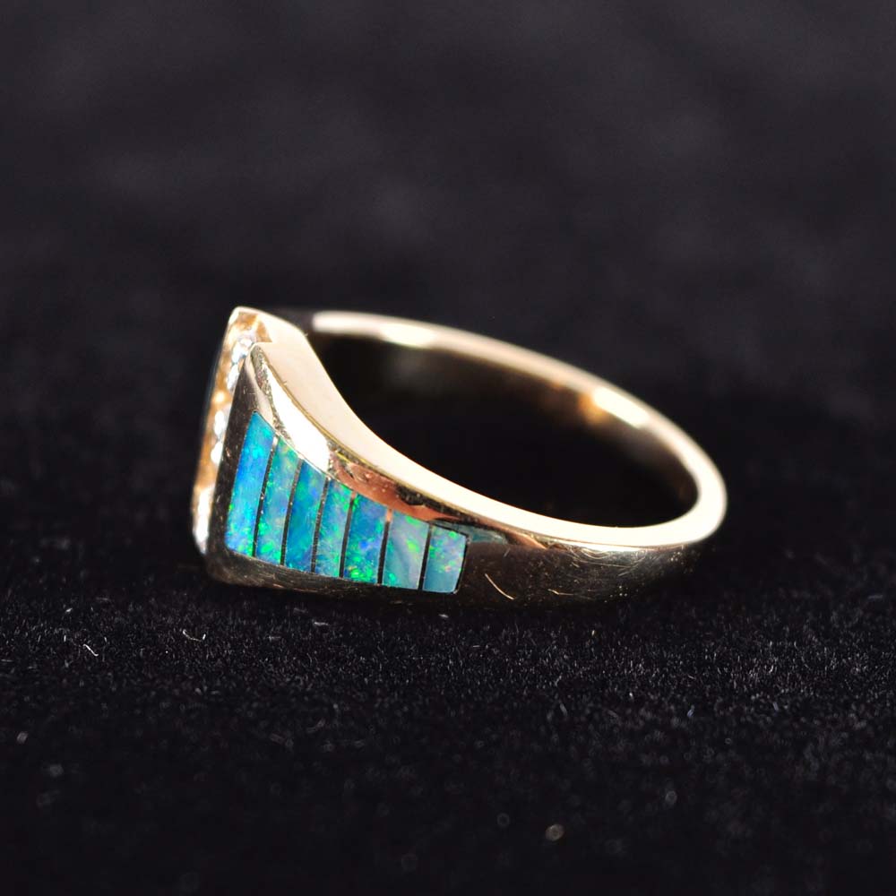 14K Kabana Diamond and Opal Ring
