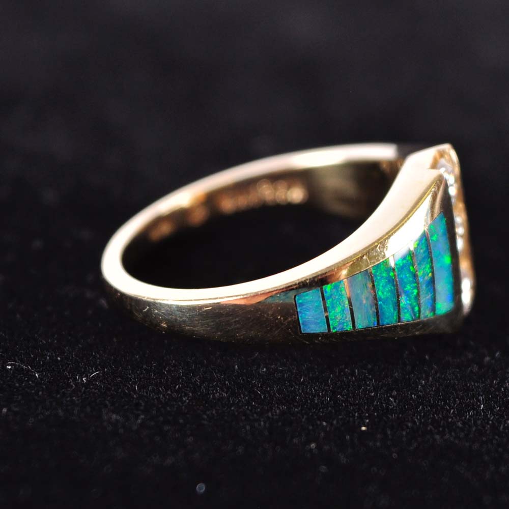 14K Kabana Diamond and Opal Ring