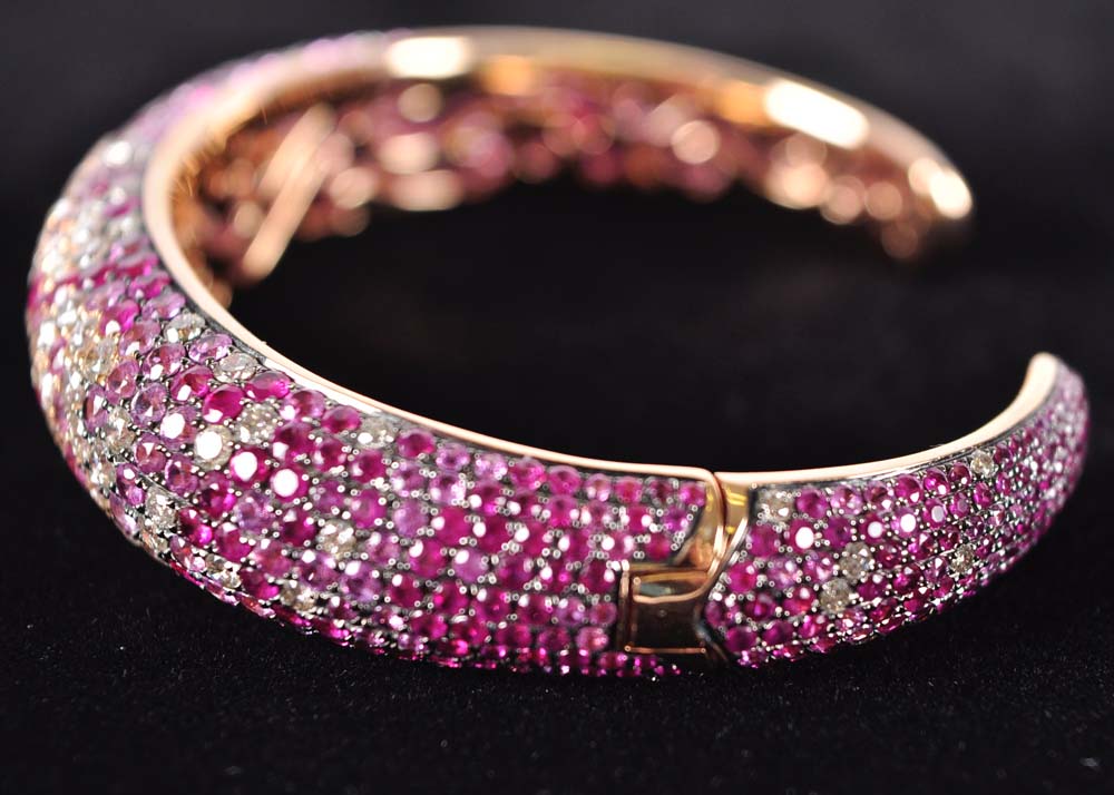 18K Rose Gold Pink Sapphire and Diamond Bracelet