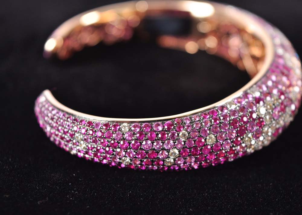 18K Rose Gold Pink Sapphire and Diamond Bracelet