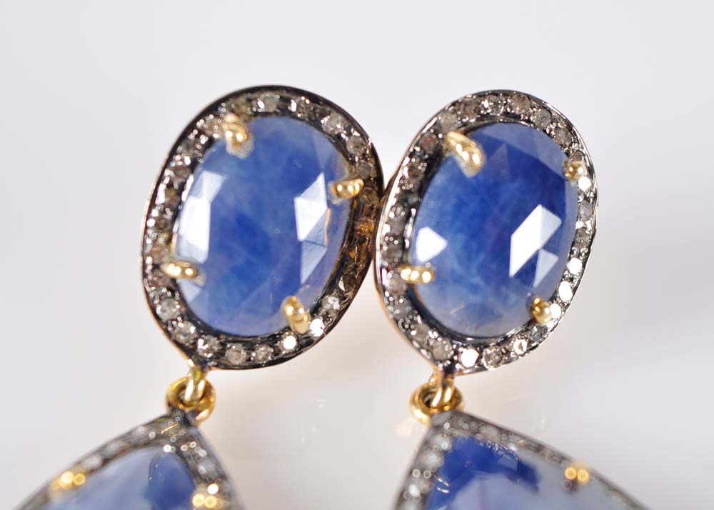 Gold Plated Diamond and Sapphire Earrings