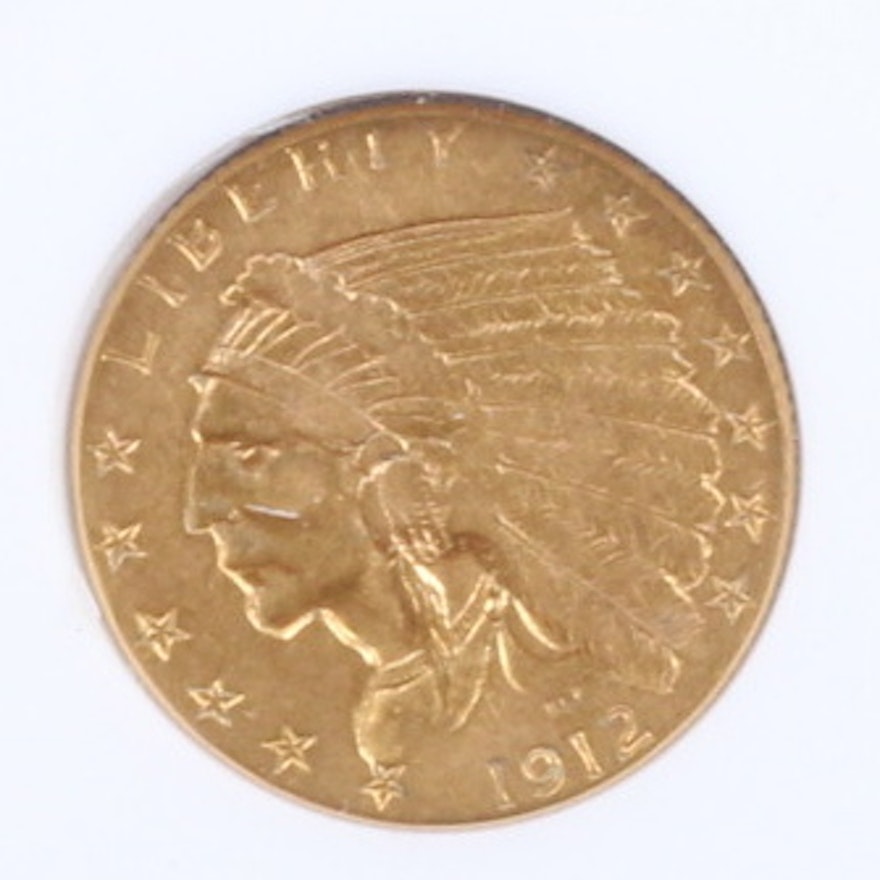 1912 Indian Head Two and a Half Dollar Gold Coin