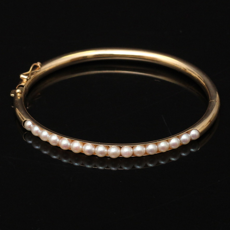 Pair of 14K Yellow Gold Pearl Bracelets