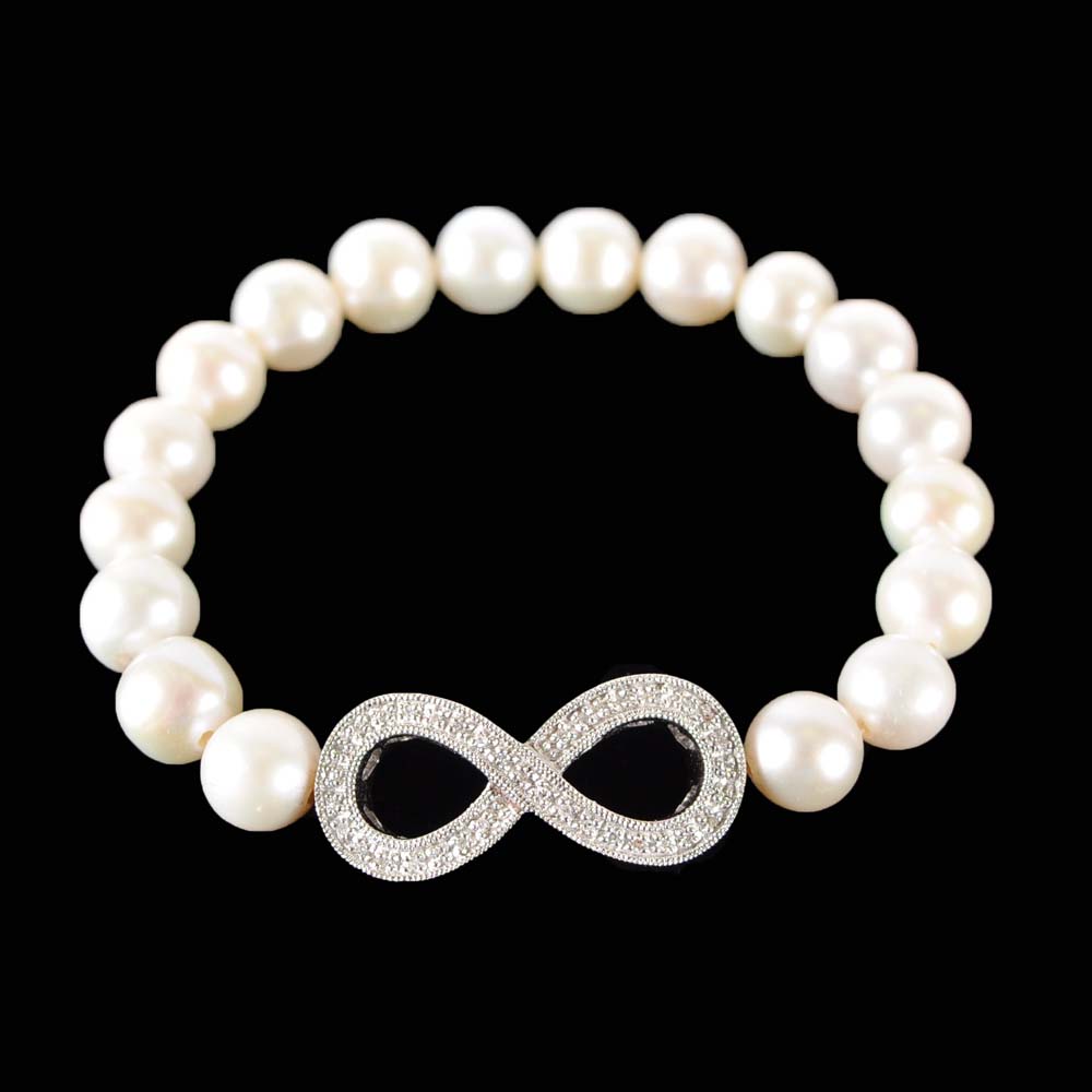 Sterling Silver Diamond and Pearl Necklace