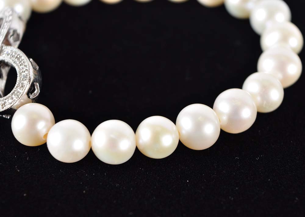Sterling Silver Diamond and Pearl Necklace