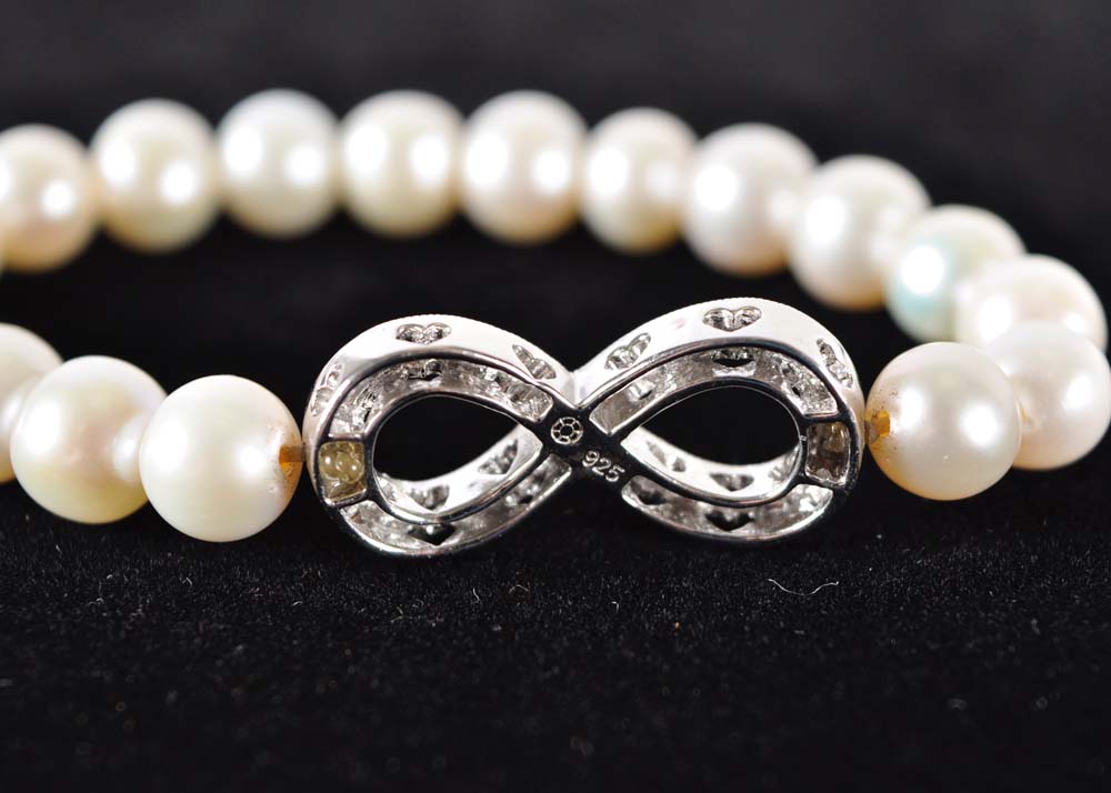 Sterling Silver Diamond and Pearl Necklace